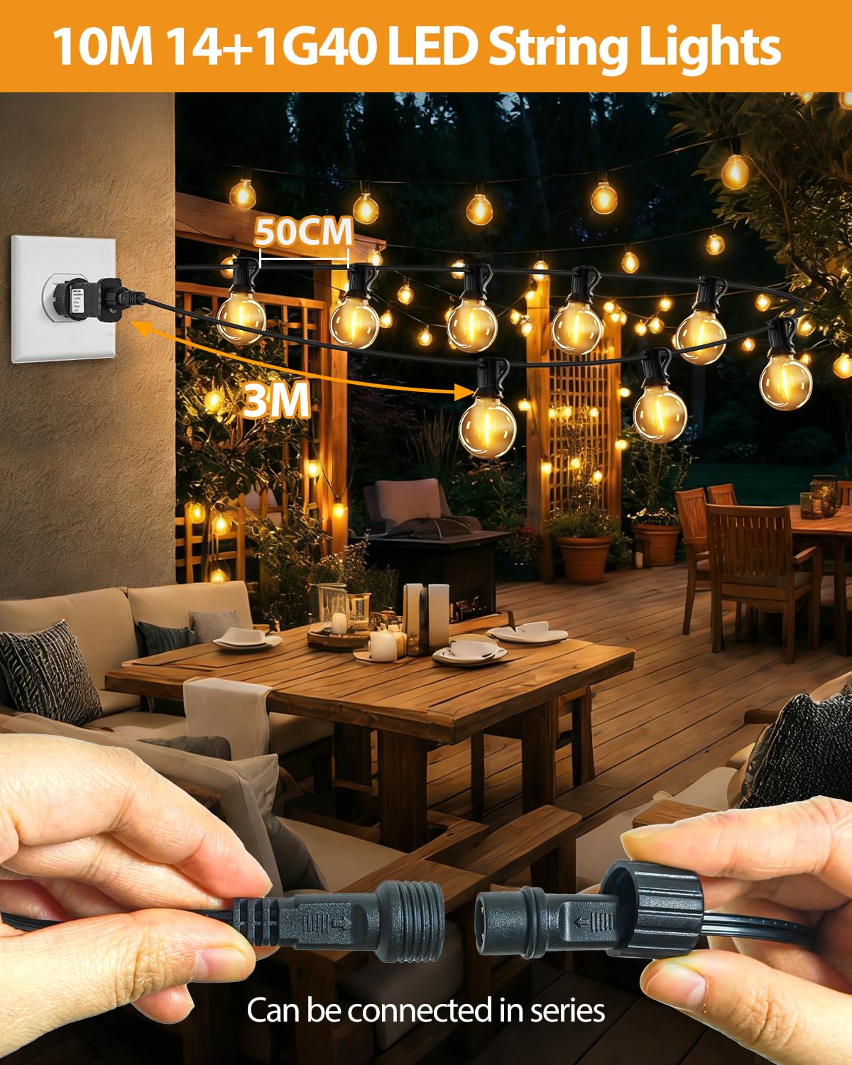 btfarm 20M G40 Catena Luminosa Esterno Solare con Telecomando + 10M Catena Luminosa Esterno con Telecomando, G40 LED Lampadine Impermeabile 3 Modalità Dimmerabile