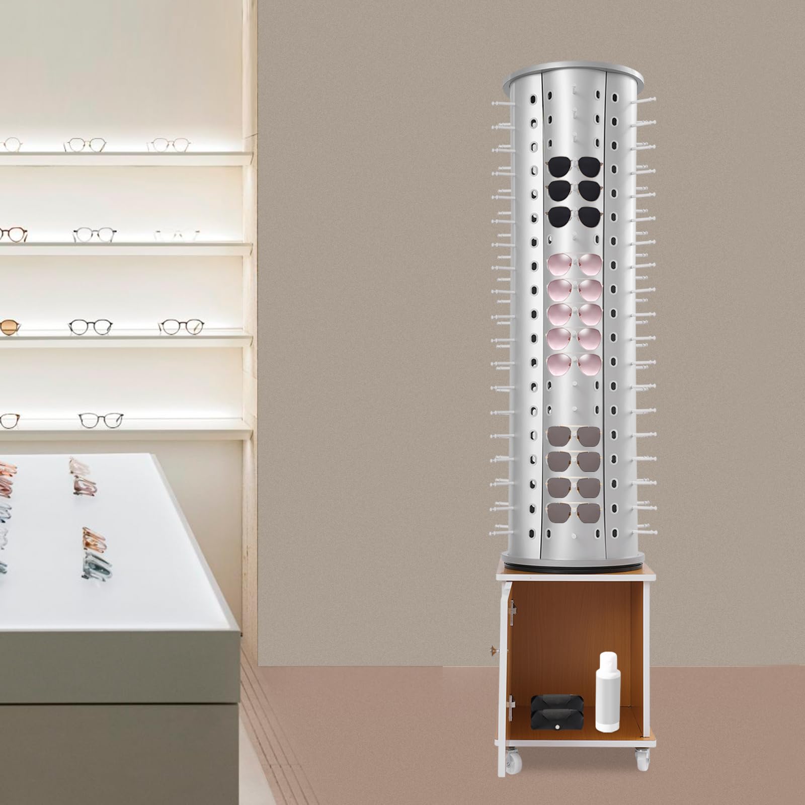 Soporte de exhibición de gafas, estante de almacenamiento para 114 pares, organizador giratorio de 360° para gafas de sol y gafas de lectura, ideal para tiendas minoristas y ópticas
