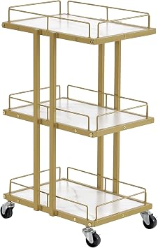 BarberPub Salon Trolley Multi-Functional Salon Cart with 3 with Drawers Engineered Wood Shelves Rolling Cart Manicure Beauty Equipment 2061 White
