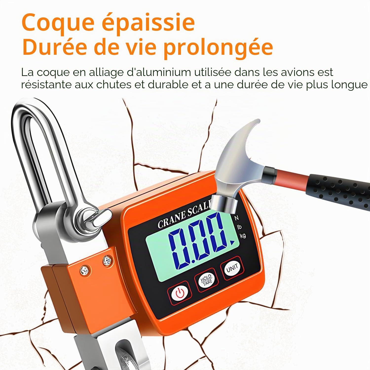 QUMOX Balance à grue numérique 500 kg/1 100 lb – Balance suspendue robuste avec écran LCD, fonction tare/maintien, unités multiples (kg/lb/N) – Balance à crochet industrielle