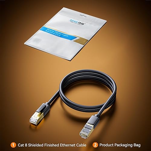 Miniatura 9 de Cable Ethernet Cat 8, cable de red de alta velocidad de 40 Gbps 2000 Mhz, cable de red RJ45 blindado para interiores, cables LAN resistentes