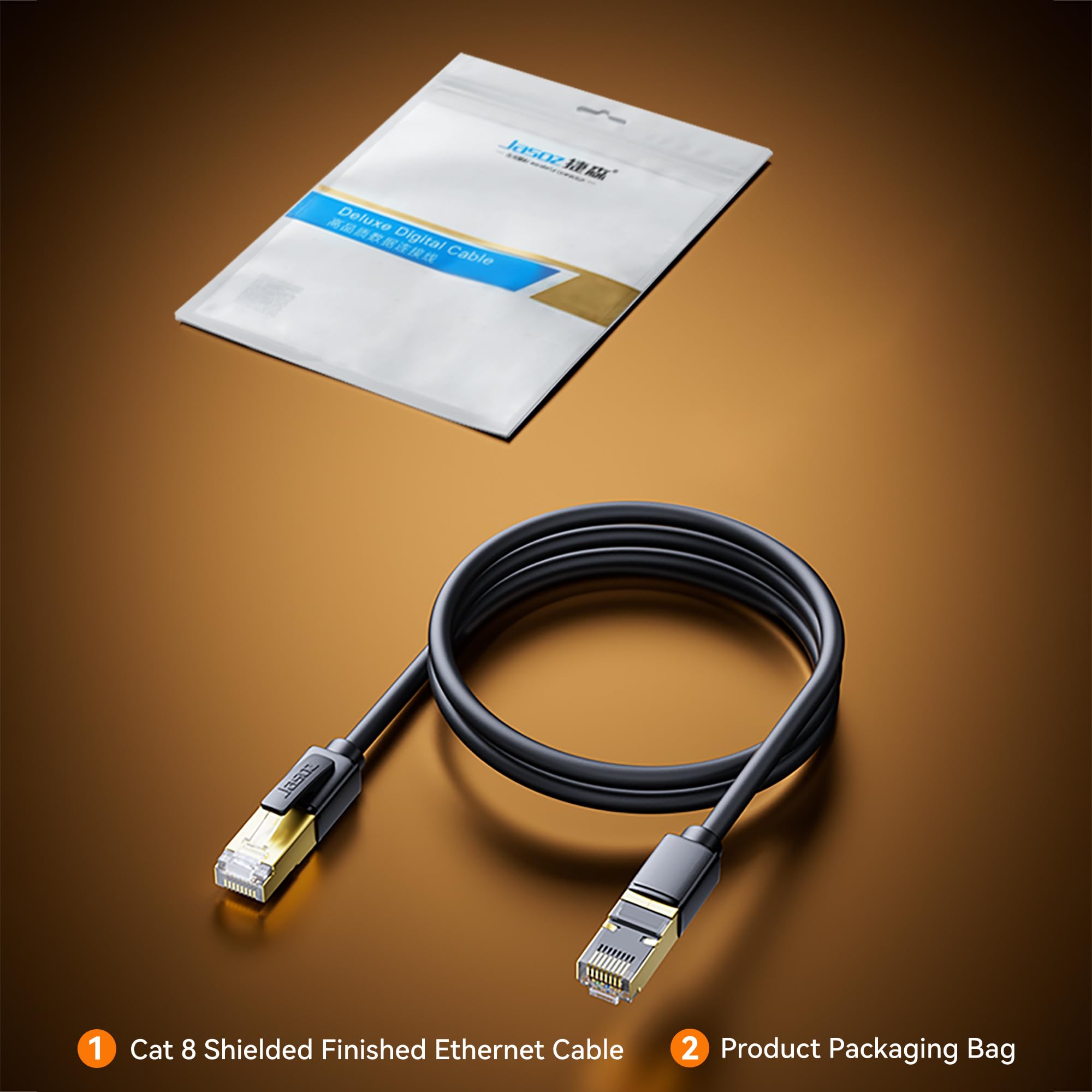 Cable Ethernet Cat 8, cable de red de alta velocidad de 40 Gbps, 2000 MHz, RJ45, blindado, para interiores, cables LAN resistentes, compatibles con PC de juegos, PS5, Xbox, módem, router