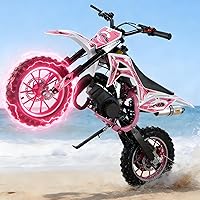 Rodiuiu 50cc Gas Dirt Bike for Kids 8-14: 2-Stroke Off-Road Mini Motocross with Disc Brakes, 25mph Top Speed (Pink)