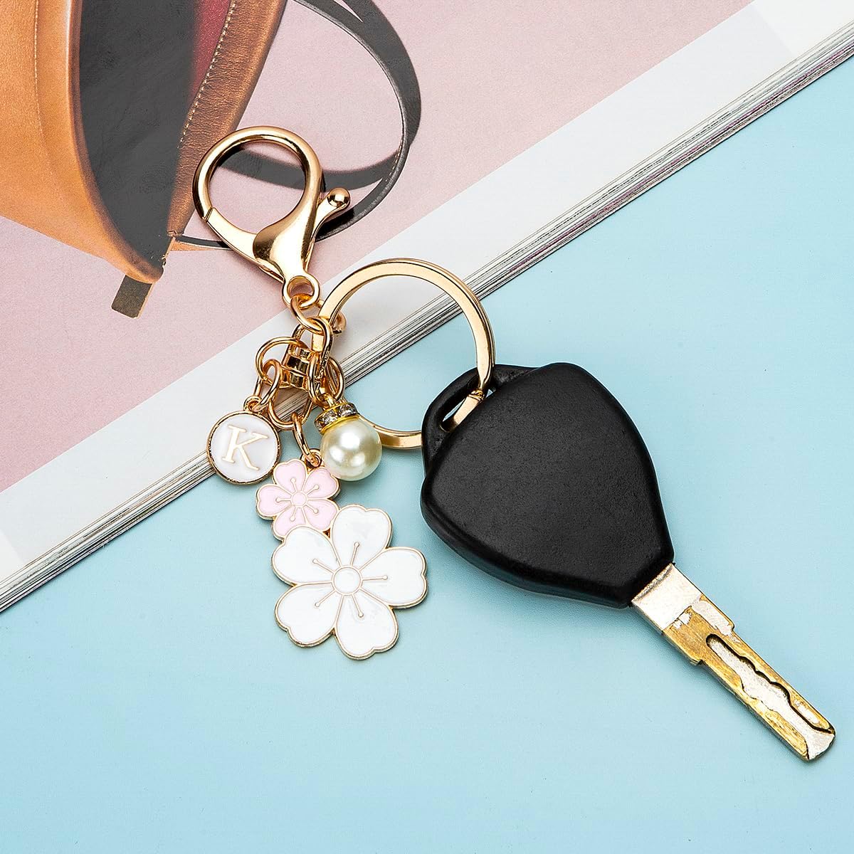 Cute Stainless Steel Gold Keychain Initial Letter Keys Charm Gifts for Women with Key Ring Purse Charms for Handbags - Image 4