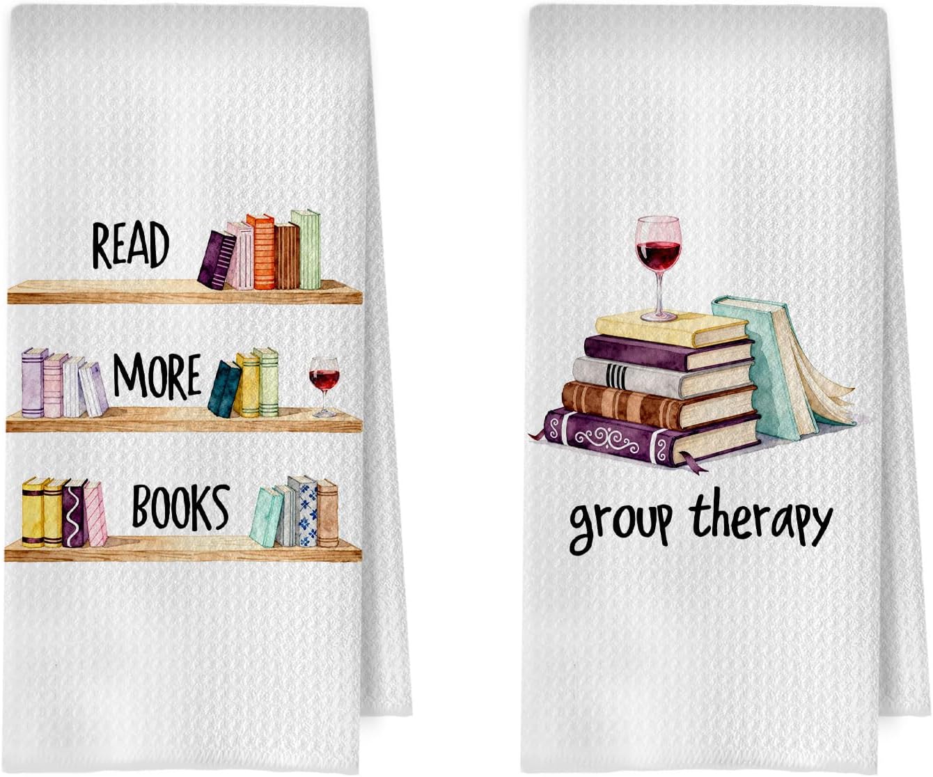 Book Club Gifts Kitchen Towels Set - Reading Gifts Red Wine Decorative Waffle Dish Towels, Reading Corner Decor Hand Towels, Book Gift for Women Tea Towel, 16x24 Inch Set of 2