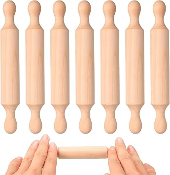 7 Pcs Mini Rolling Pin for Clay, Wooden Playdough Tools, Small Wooden Rolling Pins with 2 Rollers, Non-Stick Wood Dough Roller for Kitchen Baking Cookie Pastry Pizza Embossed Pastry Fondant Tools