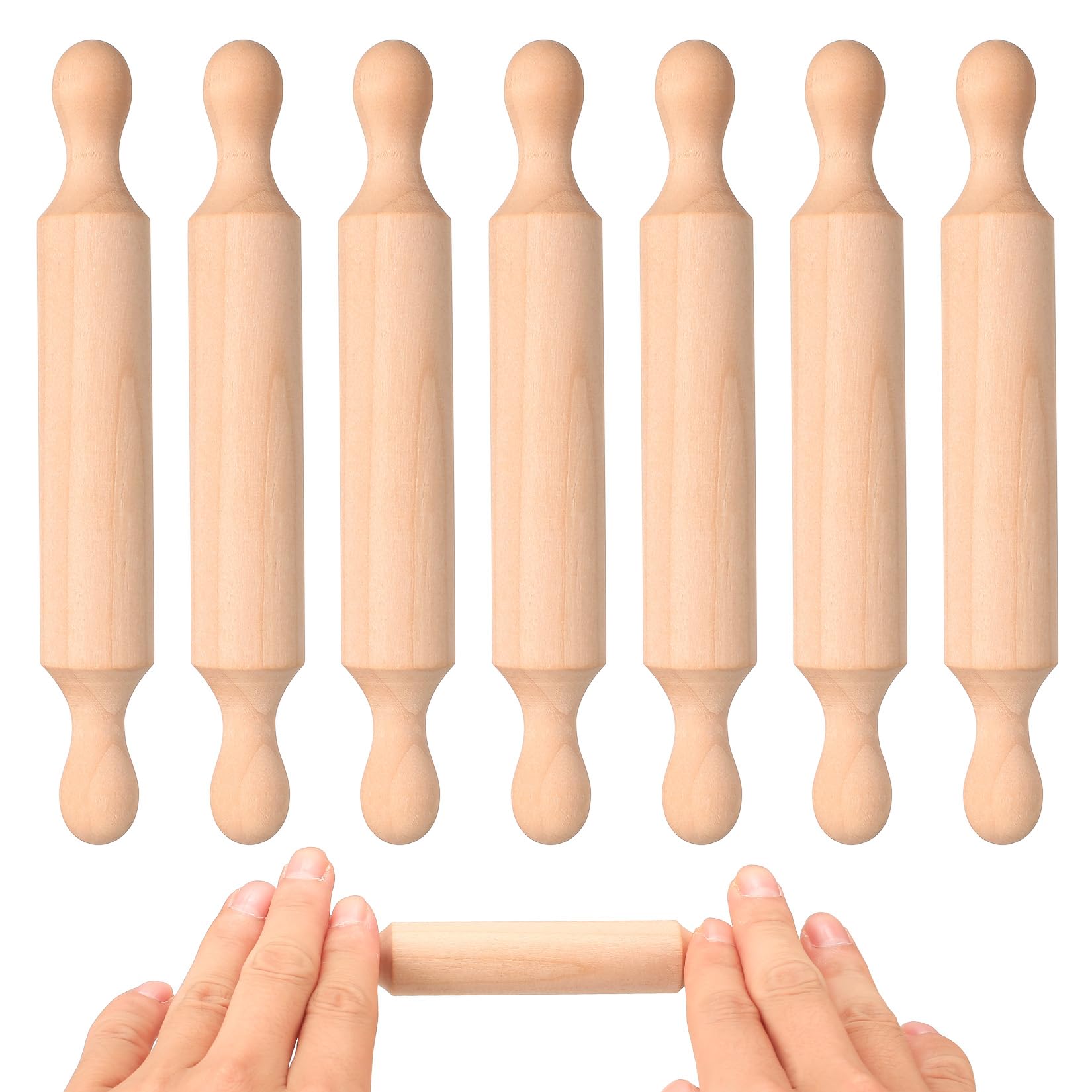 7 Pcs Mini Rolling Pin for Clay, Wooden Playdough Tools, Small Wooden Rolling Pins with 2 Rollers, Non-Stick Wood Dough Roller for Kitchen Baking Cookie Pastry Pizza Embossed Pastry Fondant Tools
