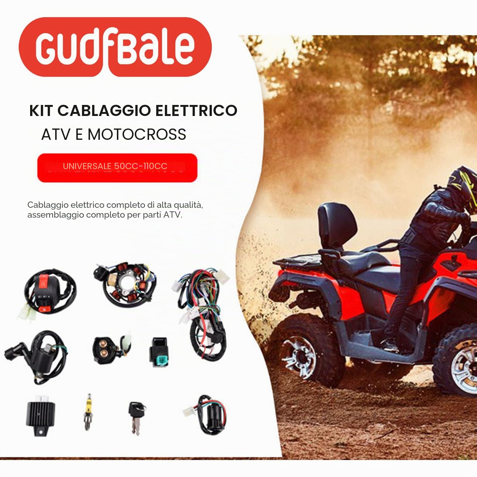 Impianto elettrico completo Bobina statore Cablaggio CDI Cablaggio candela Quad Set cablaggio Quad Bike Buggy Go Kart ATV QUAD 50/70/90/110CC