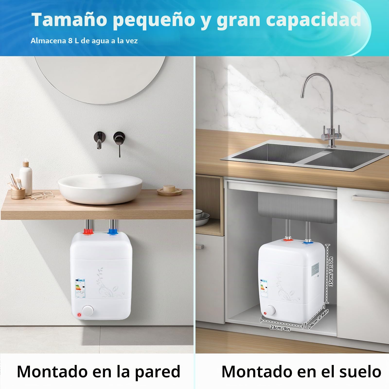 Calentador de agua de 5L, 30-75℃, bajo encimera listo para enchufar, calentador de agua pequeño portátil, para cocina, baño, ducha, escuelas