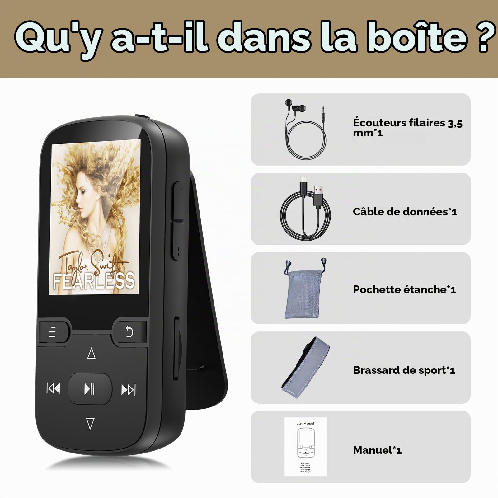 64 Go Lecteur MP3 Bluetooth 5.3 avec Clip, Lecteur de Musique HiFi Portable