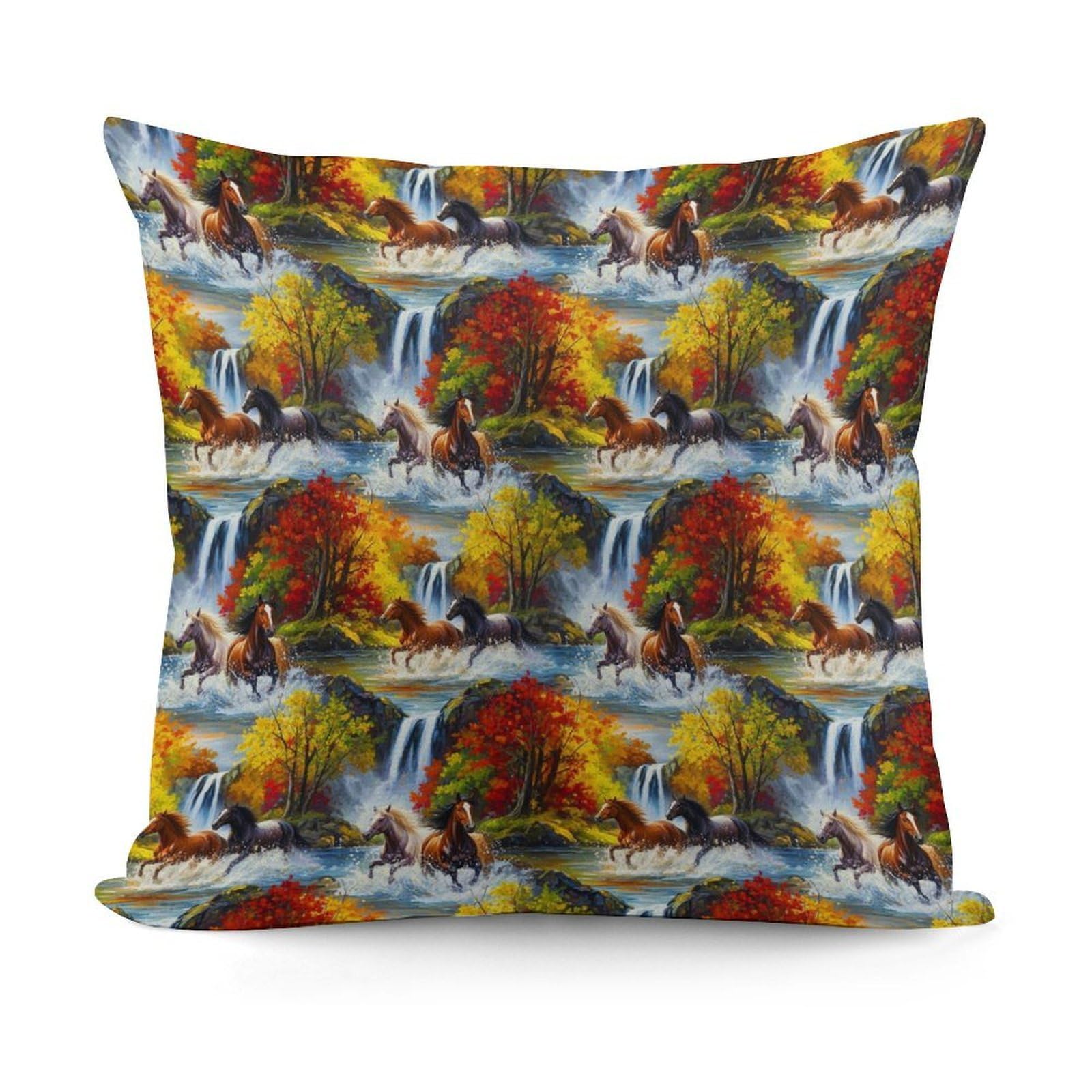 Smazdfxx Picture(395) Throw Pillow Covers With Smooth Zipper Modern Home Decor For Sofa,Couch, Living Room Fall Leaf Wild Horses