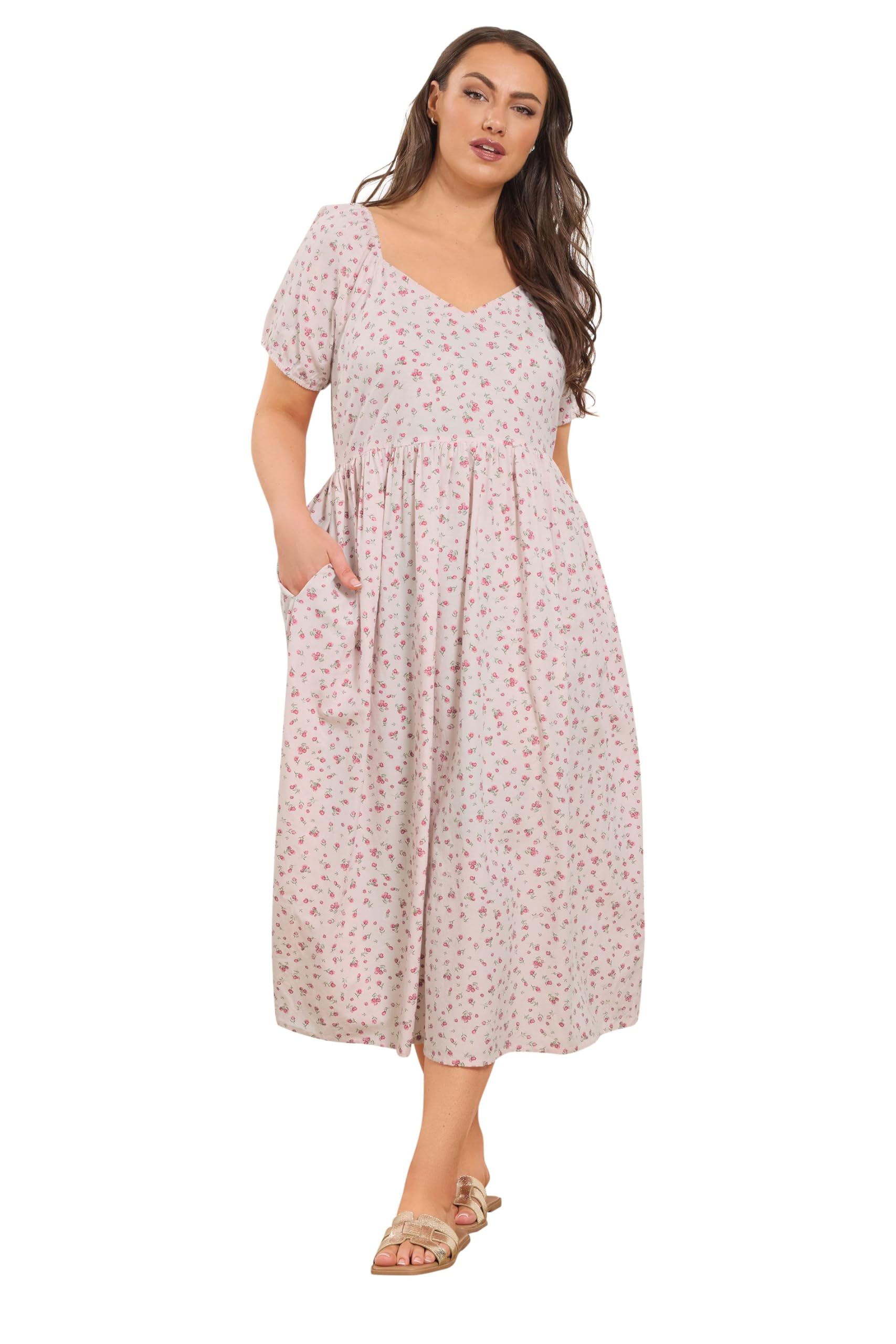 Yours Women's Pink Curve Ditsy Print Maxi Dress - Plus Size Curve