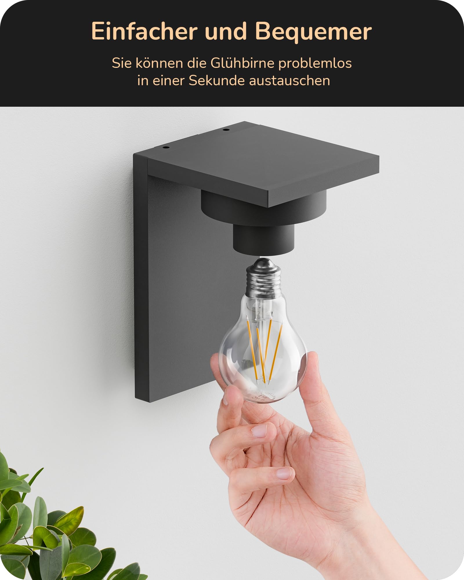 EDISHINE Außenwandleuchte mit Klarglas, E27, IP44, Anthrazit | Aluminiumgehäuse, ohne Leuchtmittel, für Hauswand, Garage und Vordach, 19,1 × 12 × 15 cm