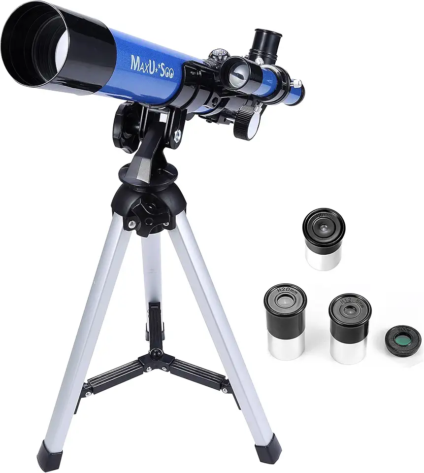 Telescópio infantil 400 x 40 mm com tripé e mira localizadora, telescópio portátil para crianças e iniciantes, telescópio de viagem com 3 oculares de ampliação e espelho lunar