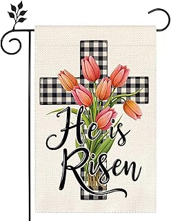 He is Risen Easter Cross 12x18 inch Double-side Burlap Garden Flag Welcome Home Outdoor Yard Holiday Decoration Flag