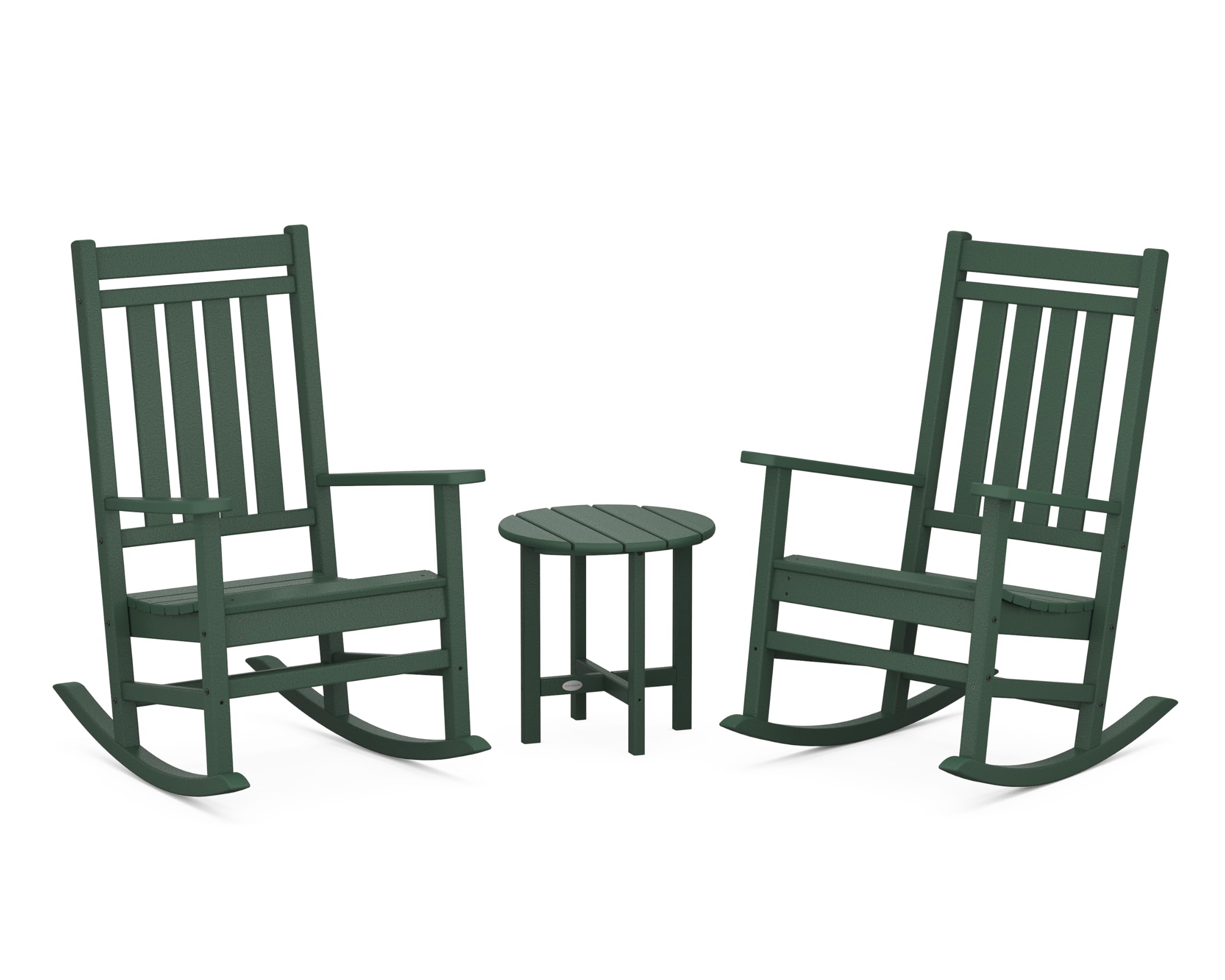 POLYWOOD Estate 3-Piece Rocking Chair Set, Outdoor Patio Furniture, HDPE Porch Rockers with Side Table, Fade-Free Green