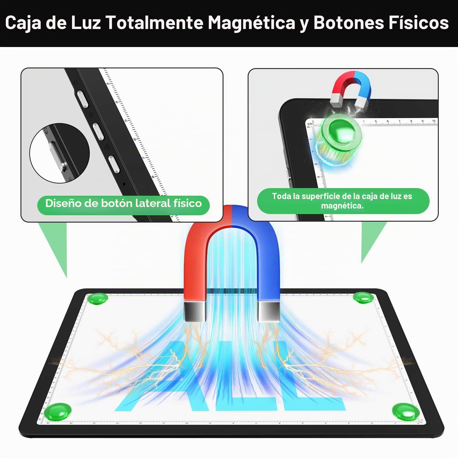 Zocelight Tablero de luz recargable A3 con bolsa y soporte, caja de luz magnética superbrillante para trazar, diseño de botón lateral, almohadilla de luz para pintura de diamantes, bocetos, vinilo de