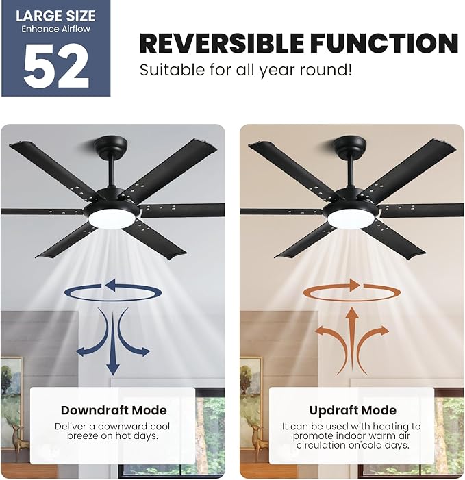 Ventilador de Techo 52 Pulgadas con Luz, Control Remoto y 12 miniatura 5
