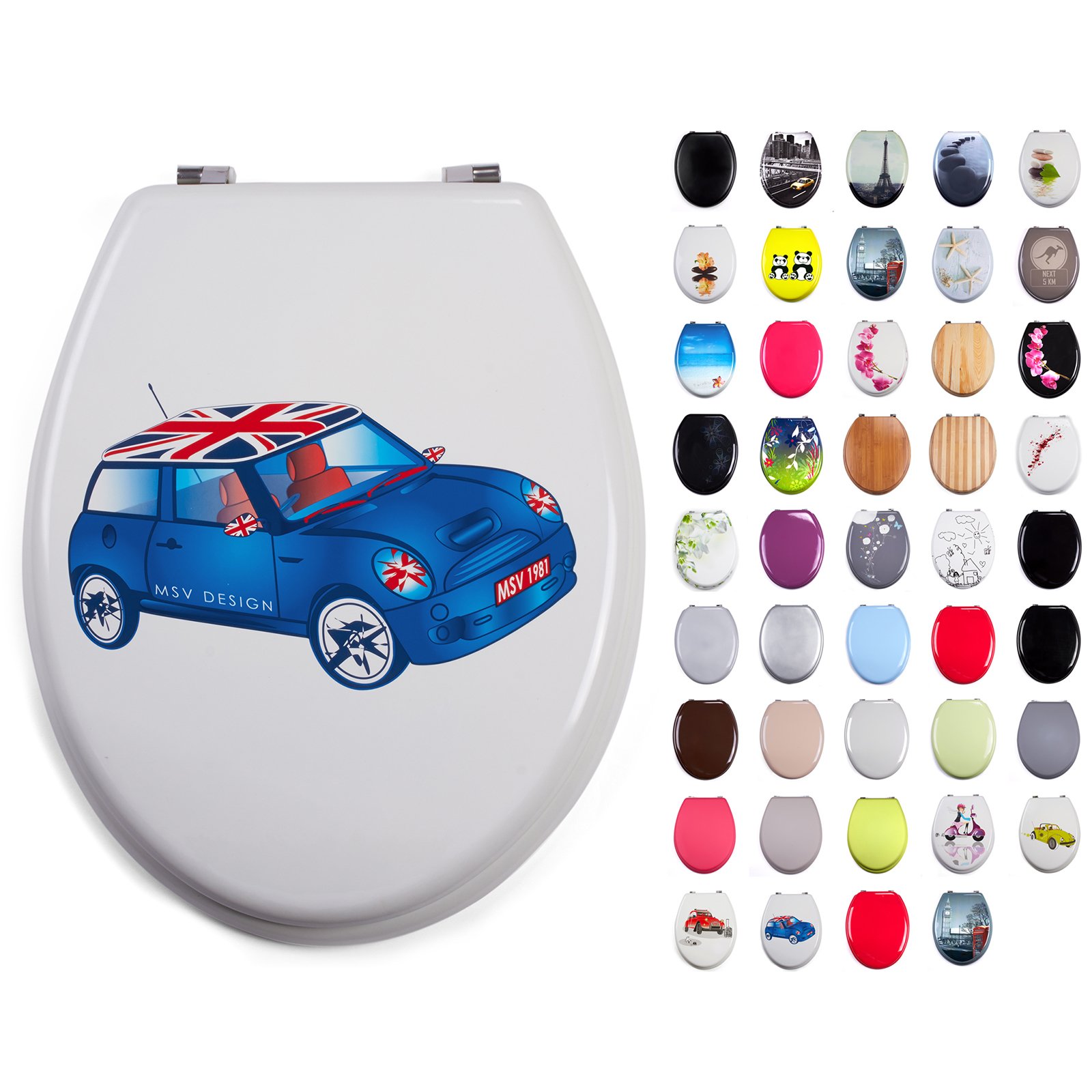 Abattant WC mdf bleu xs msv multicolore robuste avec charnières inox