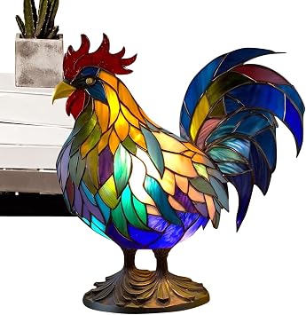 Animal-Shaped Table Lamp, Magic Animal LED Light Ornament USB Plug, Colorful Rooster Artificial Stained Glass, Retro Table Lamp, Night Light for Living Room, Bedroom, Home Decoration