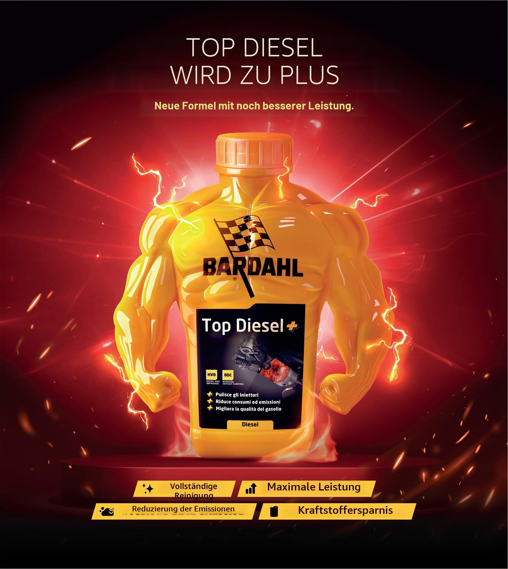 Bardahl - Top Diesel-Additiv, schmiert die Hochdruckpumpe, schützt das gesamte Kraftstoffsystem, reduziert Kraftstoffverbrauch und Schadstoffemissionen, 4 x 250 ml