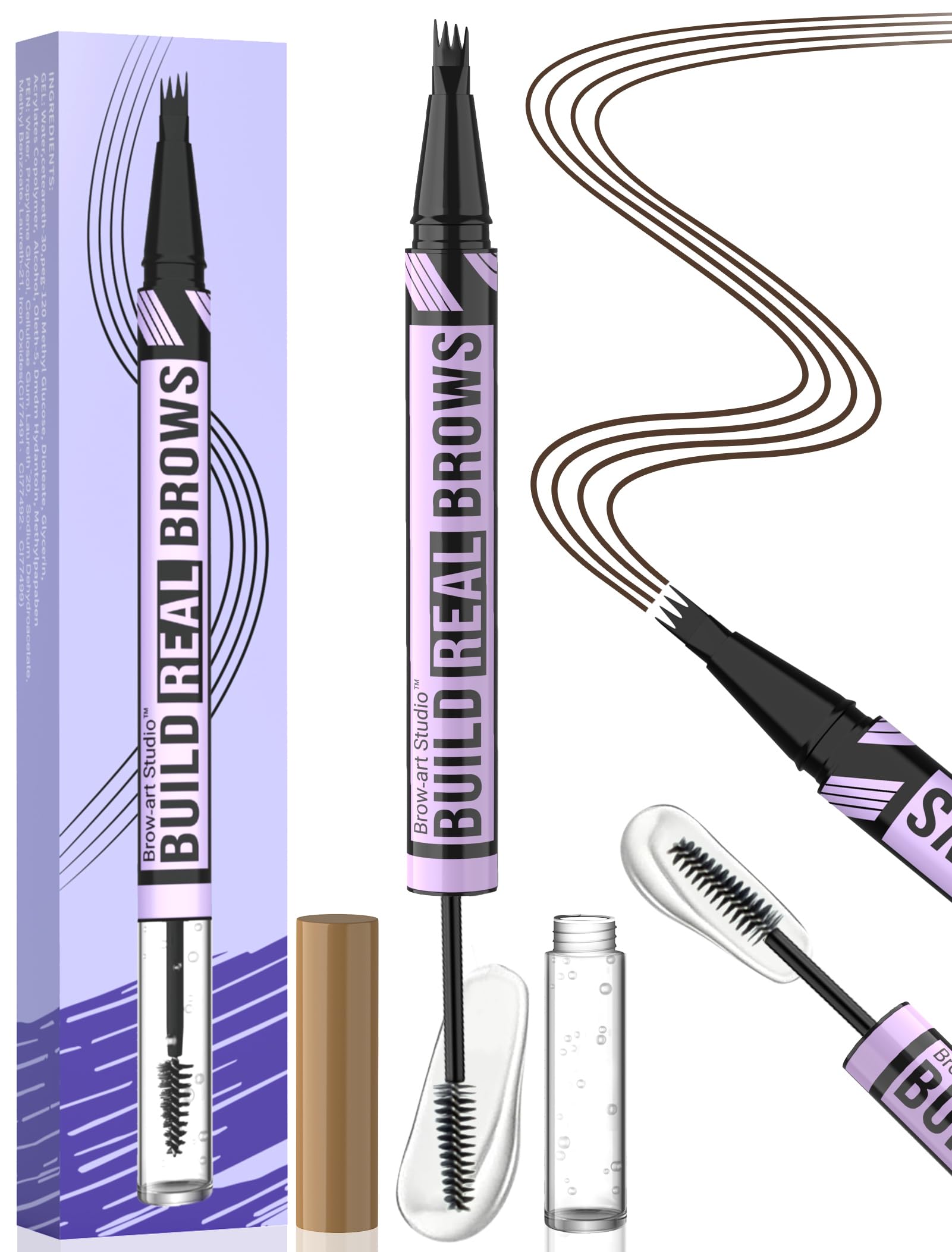 iMethod Eyebrow Pen and Eyebrow Gel - Eyebrow Pencils for Women with 4-Fork-Tip & Brow Gel Clear, Magical 2-in-1 Dual-Ended Brow Pen for