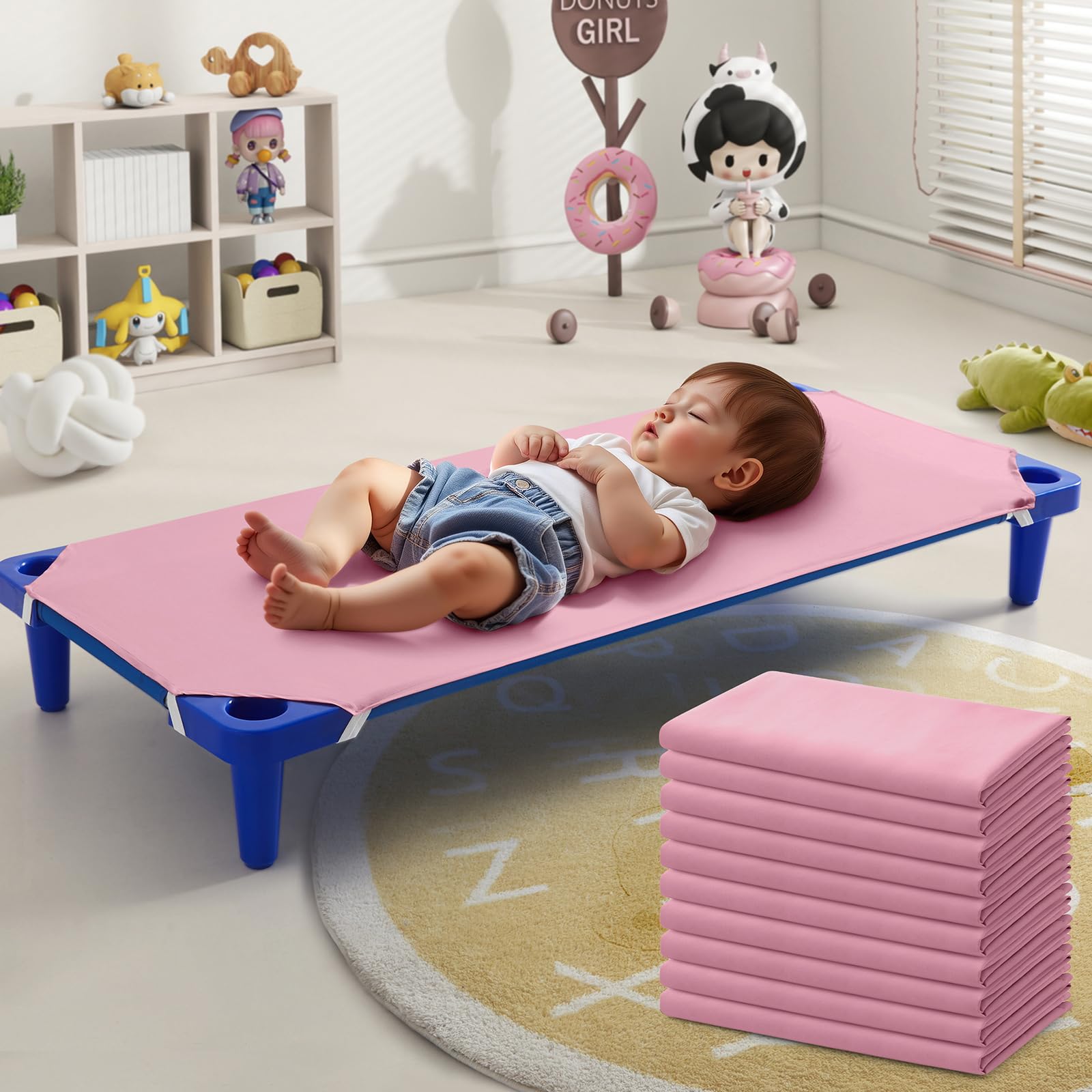 Drap-housse en microfibre rose 58x129 cm pour berceau et matelas de sieste enfant - Lot de 10
