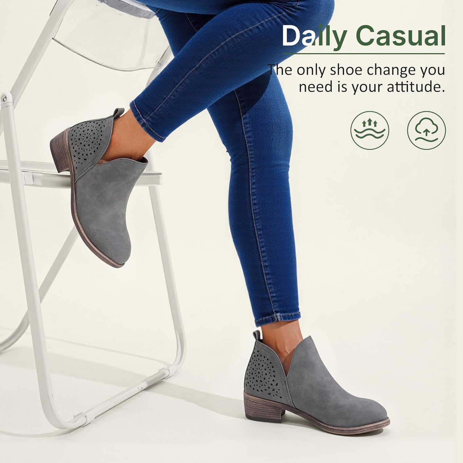 Vepose Women's Short Ankle Boots Low Heel, Western Cutout Perforated Booties - Image 8