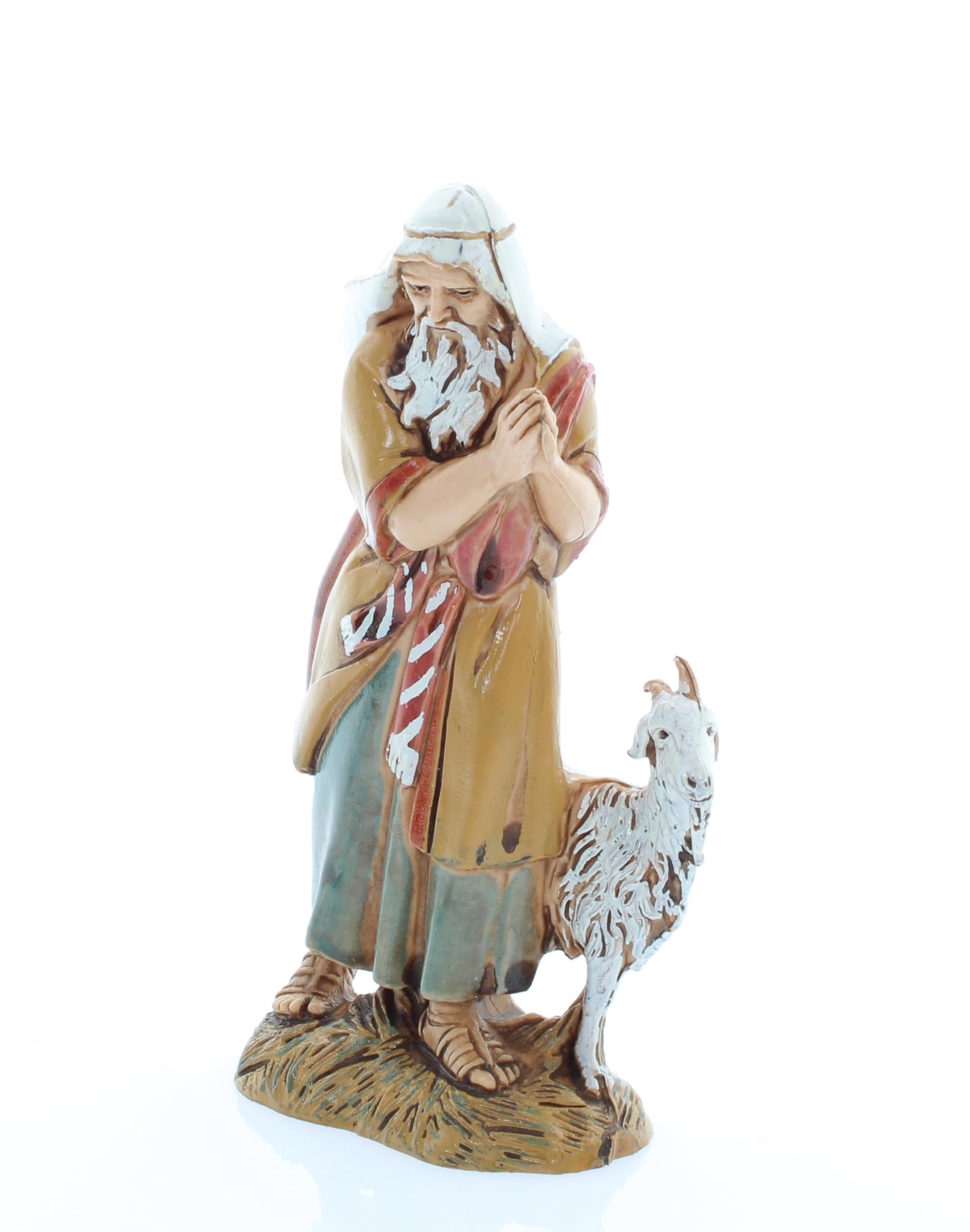 Moranduzzo Vieux Berger avec Chèvre pour Crèche de 10 cm, Hauteur Max. 9,1 cm – Standard 10 – Figurine Incassable, Peinte à la Main, Produit Officiel, Made in Italy, Sculpteur M. Landi