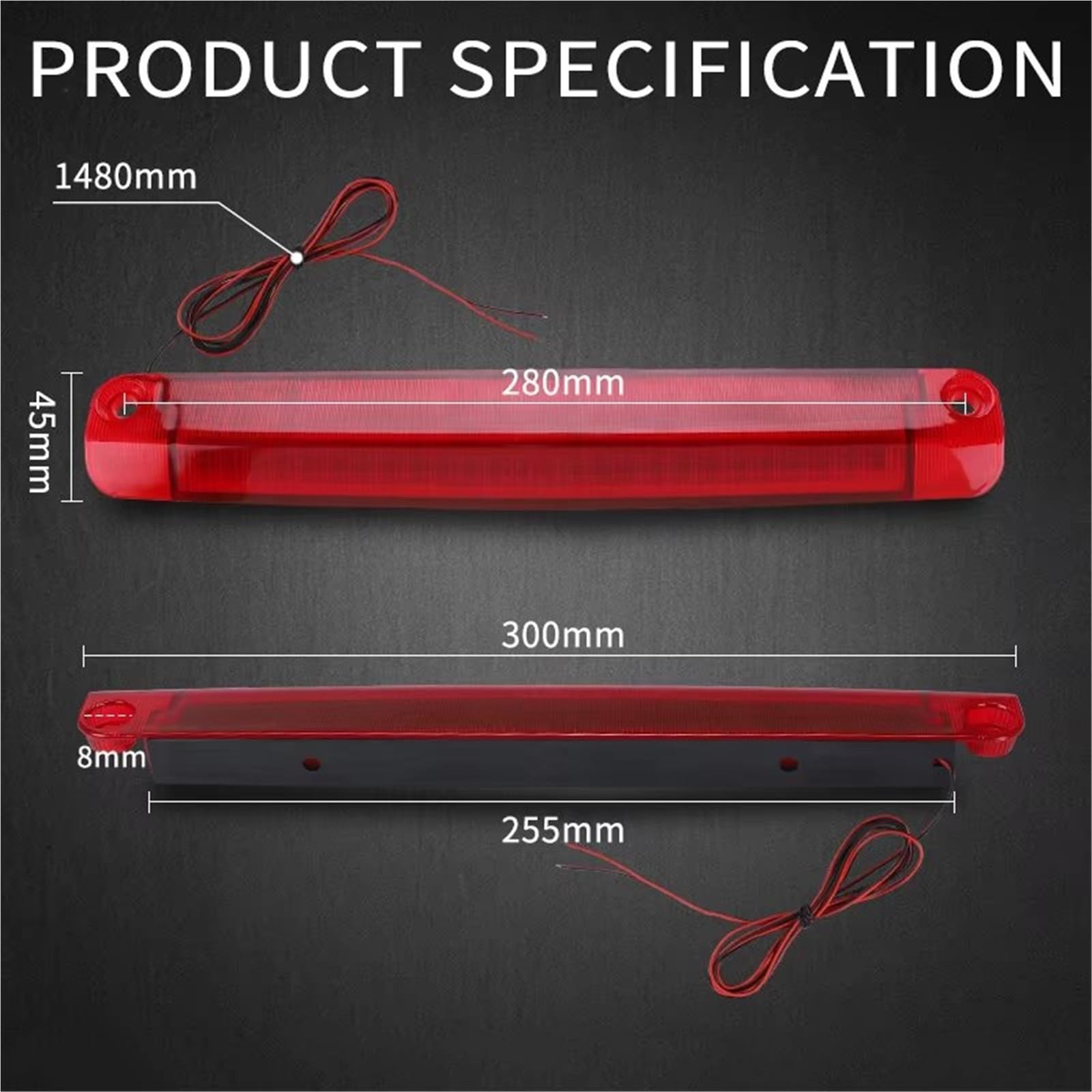 Luces de posición Tercera Luz Freno Adicional Para Coche Lámpara Indicadora Parada LED Techo Parabrisas Trasero Trasera Montaje Alto 12V 30cm Marcador lateral(2pcs Brake Taillight)