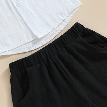 fhutpw Toddler Boy Patchwork Summer Outfits Short Sleeve Button Down Shirt Tops & Casual Shorts Sets Baby 2T 3T 4T 5T Clothes