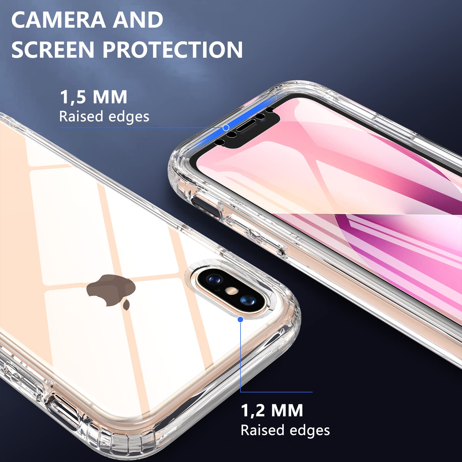 Leedia Custodia 360° Per IPhone X/XS: Protezione Integrale In Vetro Temperato E Paraurti TPU, Trasparente E Nera - 3