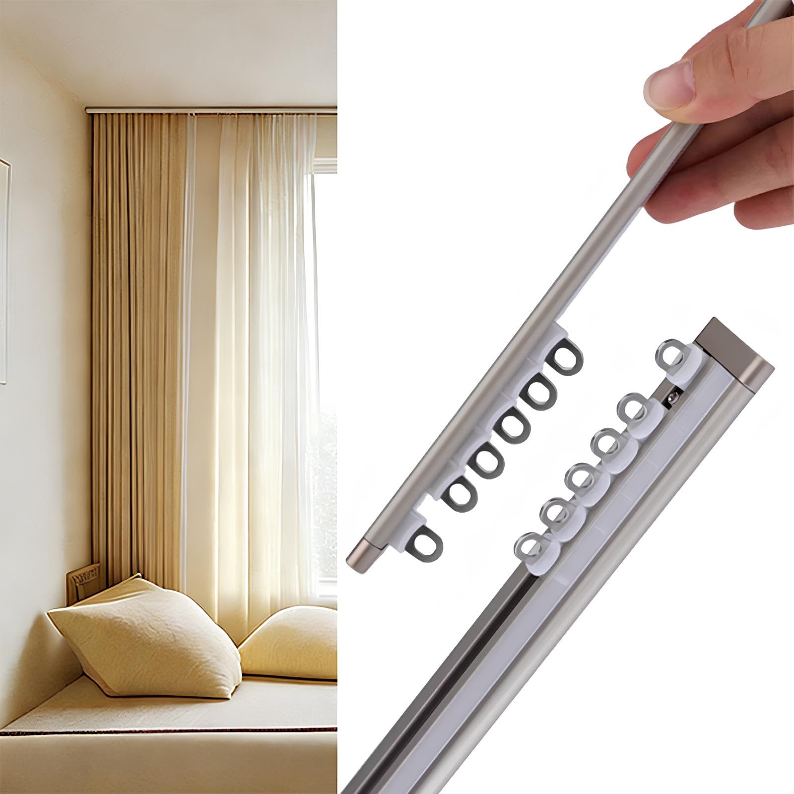 Xuqqu Champagne 6.0Mm Ultra Thin Curtain Track Ceiling Mount, Hidden Aluminum Curtain Rods For Inward Opening Windows, Slim Single Curtain Rail System With Hole Covers, Room Divider(,130Cm/4.26Ft)