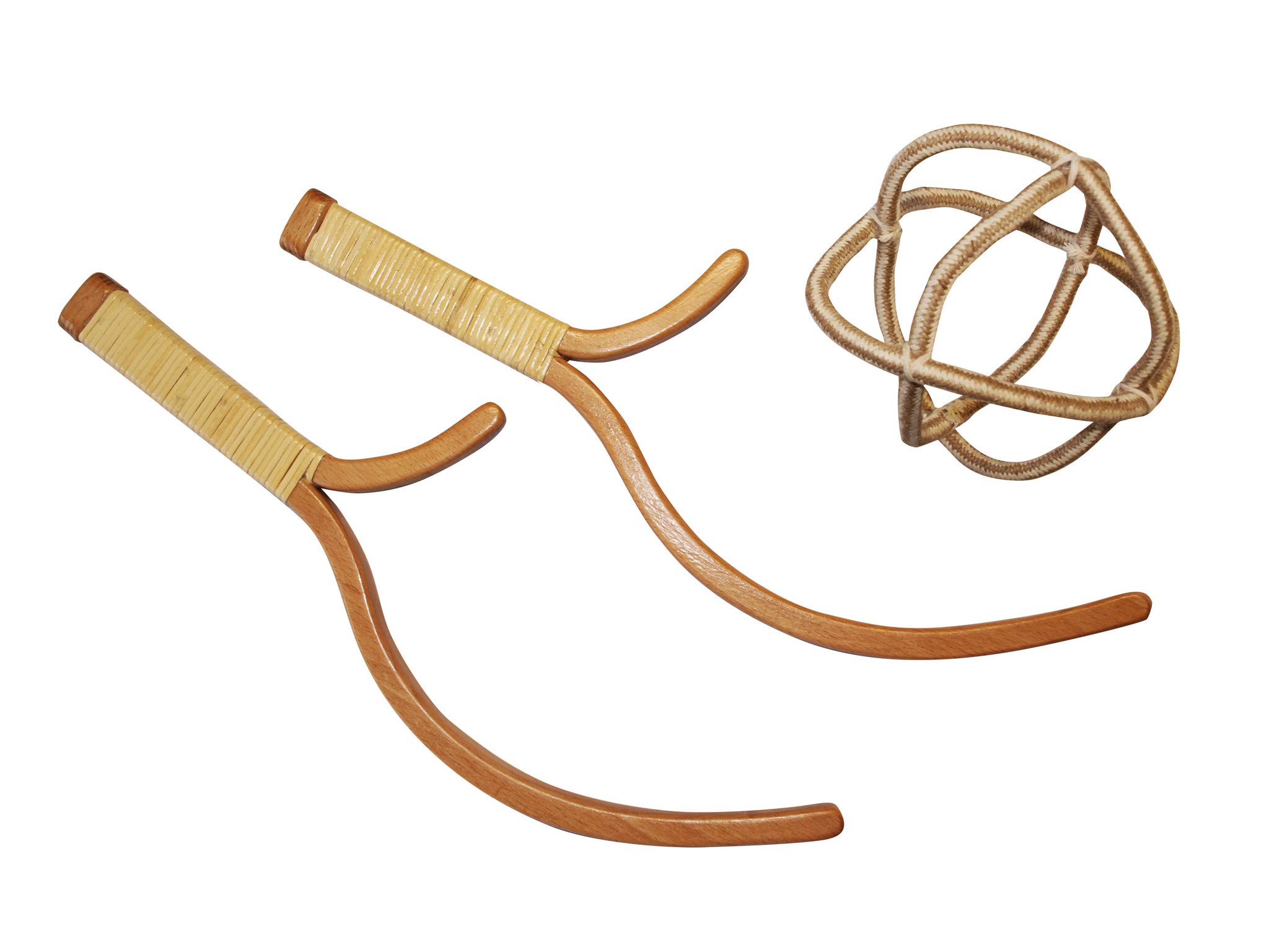 OGO Sport Schildkröt Jabbit Classic Set, 2 Poignées Jabbit en Bois de Hêtre, 1 Balle de Maille en Corde Nouée (Ø 15 cm)