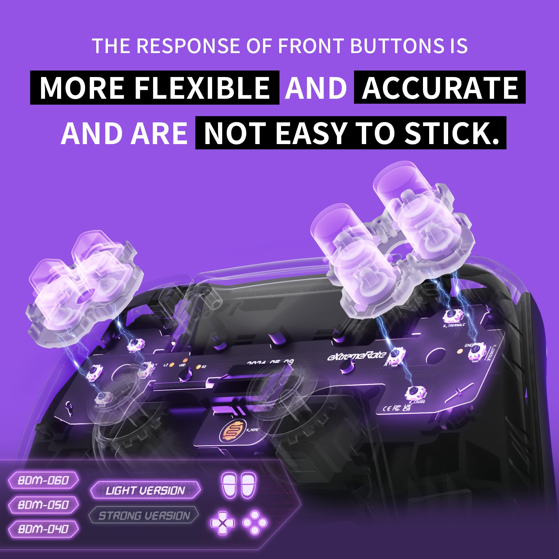 eXtremeRate Intero Clicky Kit V2 per ps5 Controller BDM-040/050/060,Micro Interruttore L2R2 Clicky Hair Trigger Kit&Tasti Frontali L1R1 Tattili Mouse Click per ps5 Joystick,Versione Leggera