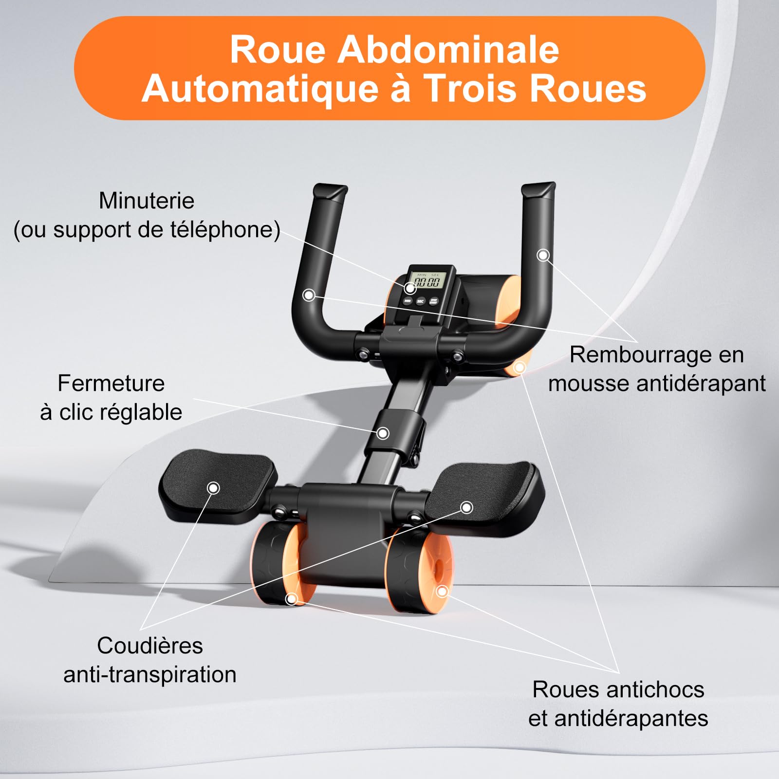 Roue Abdominale à Rebond Automatique, Roue à Roulettes Abdominaux Plank ab pour Core Trainer Assistée, Abdos Musculation Appareil, Accessoires pour Fitness Homme et Femme Gym et maison