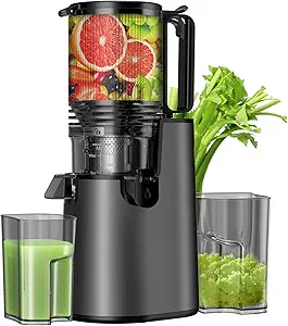 Cold Press Juicer, Masticating Juicer with 5.4" Wide Feed Chute, 350w Slow Juicer Machines Fit Whole Vegetables and Fruits with High Juice Yield, Easy to Clean (Black)