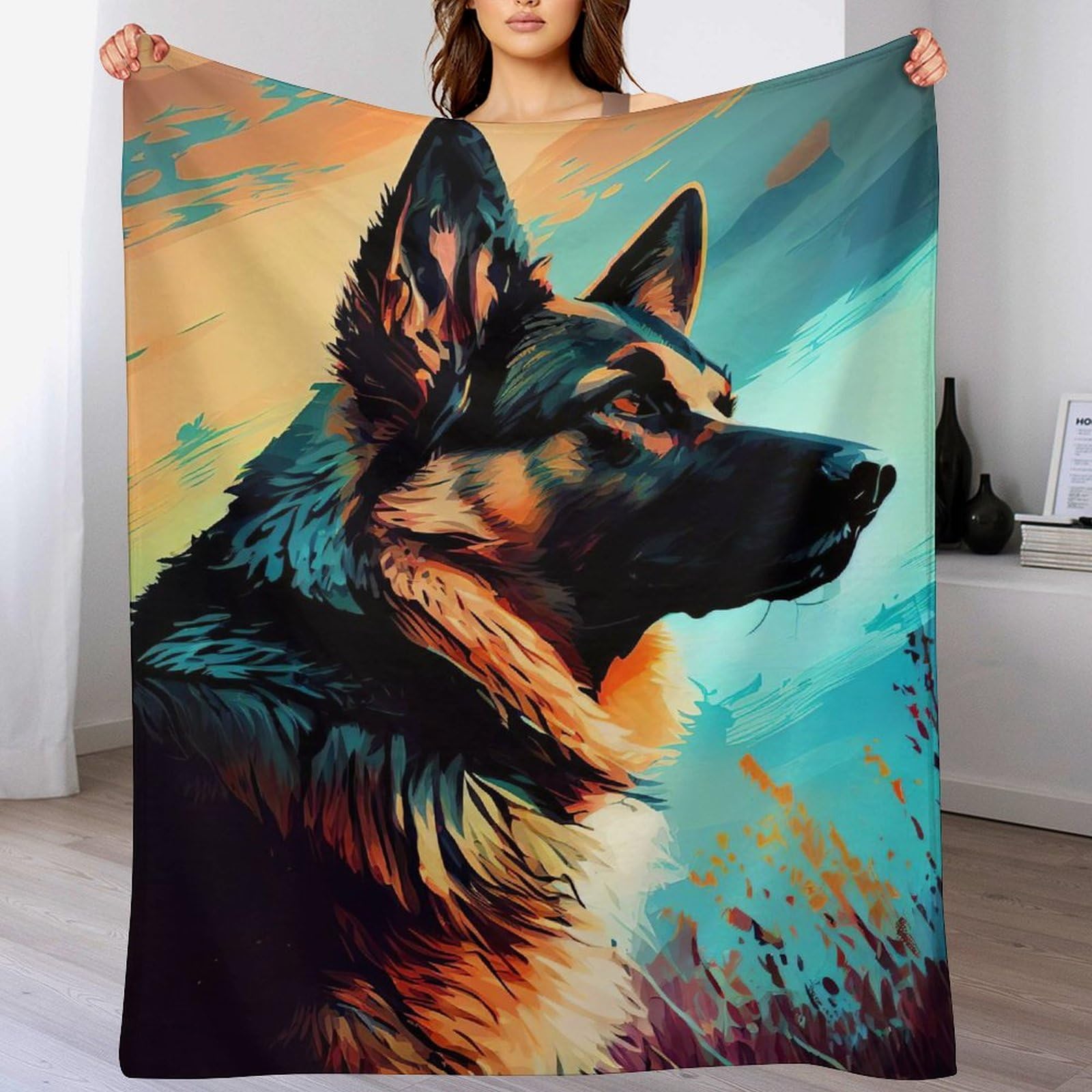 Couverture Berger Allemand facile a manipuler contre le froid sur votre fauteuil