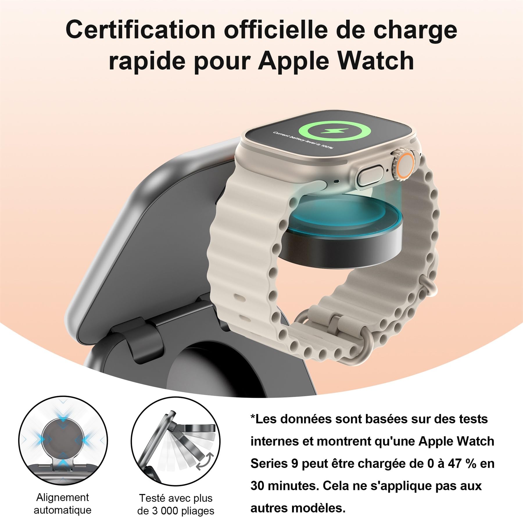 AC Island Chargeur Induction iPhone Compatible avec Mag-Safe, 5 en 1 Chargeur Rapide sans Fil pour séries iPhone 17/16/15/14/13/12, Apple Watch, AirPods, Station de Chargeur Pliable (Gris)