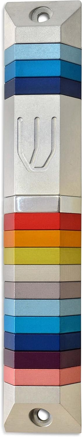 Modern Multicolor Mezuzah trapeze shape,12 CM parchment,Avi Nadav,Judaica items,Made in Israel,Mezuza,Modern Judaica,Anodized aluminum