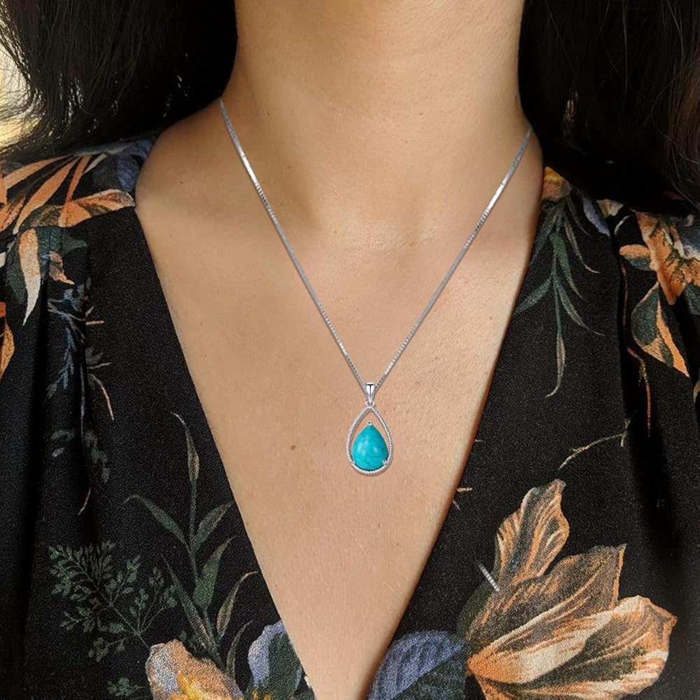 Amazon.com: DOLIOX Genuine Turquoise Teardrop Pendant