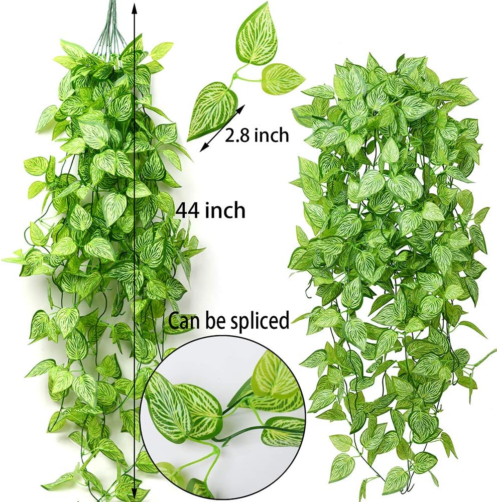 AA BADBABY Artificial Hanging Plants 2pcs Artificial Outdoor Plants Fake Hanging Plant Faux Hanging Ivy Plant UV Resistant Plastic Plants