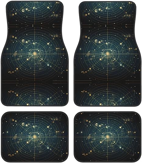 Crystal velvet car mats | Easy to Clean | Universal Fit for All Cars | Black Trim | Set of 4 | Ideal Car Accessories for Women Zodiac Constellation Space Printed