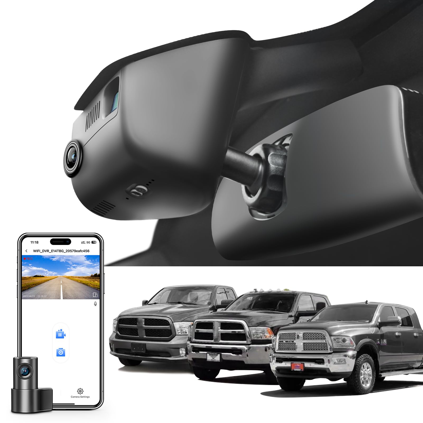 Mangoal Front 4K & Rear 1080P Dash Cam Custom for Dodge RAM 1500/2500/3500 2013 2014 2015 2016 2017 2018,(Model C),Check Model Carefully,OEM Look,WiFi & App,128GB Card