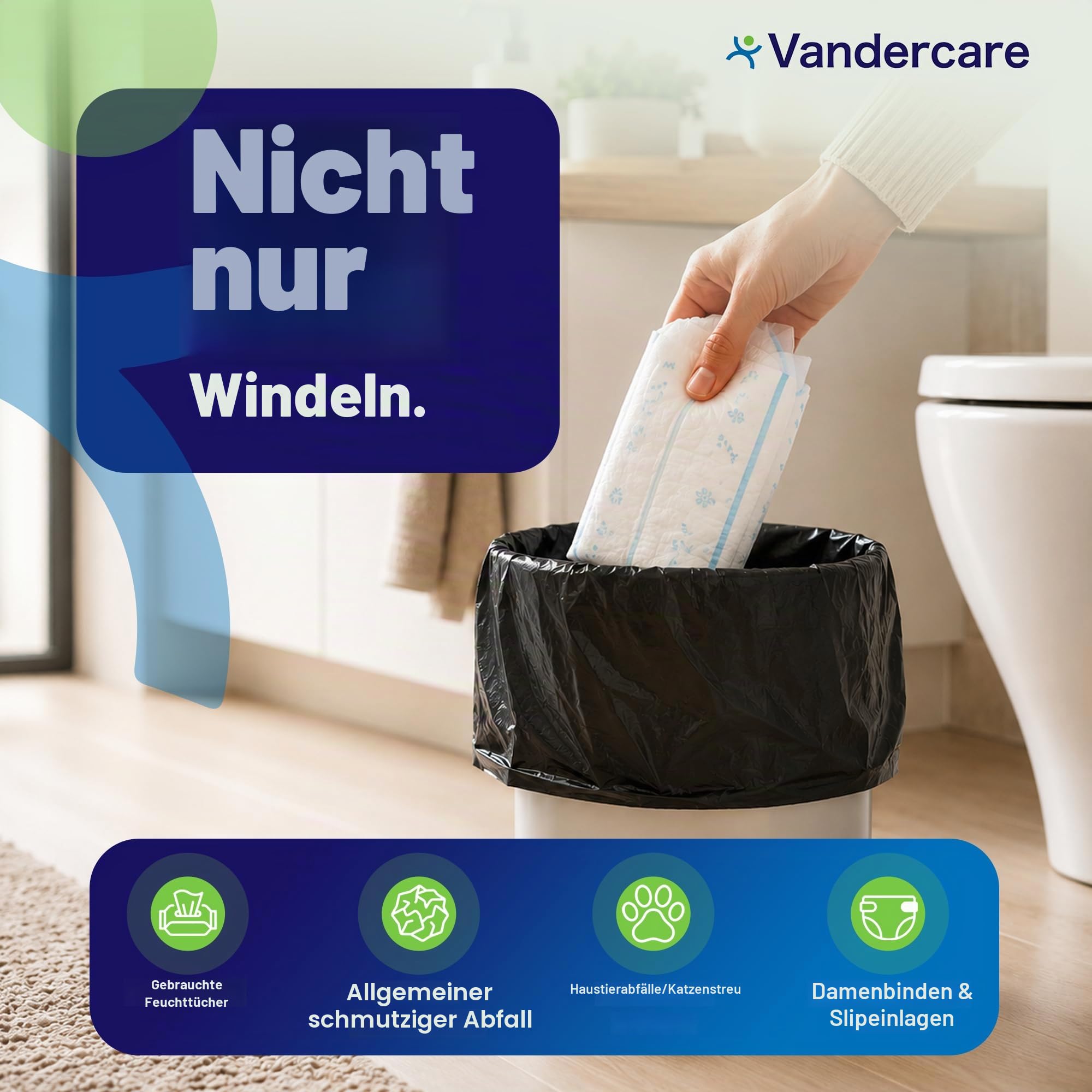 Windelbeutel für Erwachsene, 400 Stück, hygienische Einwegsäcke für große Inkontinenzeinlagen, 25 % dicker, leicht zu bindende Griffe, extra stark, dick, parfümfrei, geruchlos, diskret