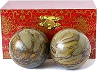 Vista 7 de Bolas de mano de piedra de mármol cian nuwa con patrón tradicional de bambú, bolas de masaje saludable chino para masaje, para relajar los dedos