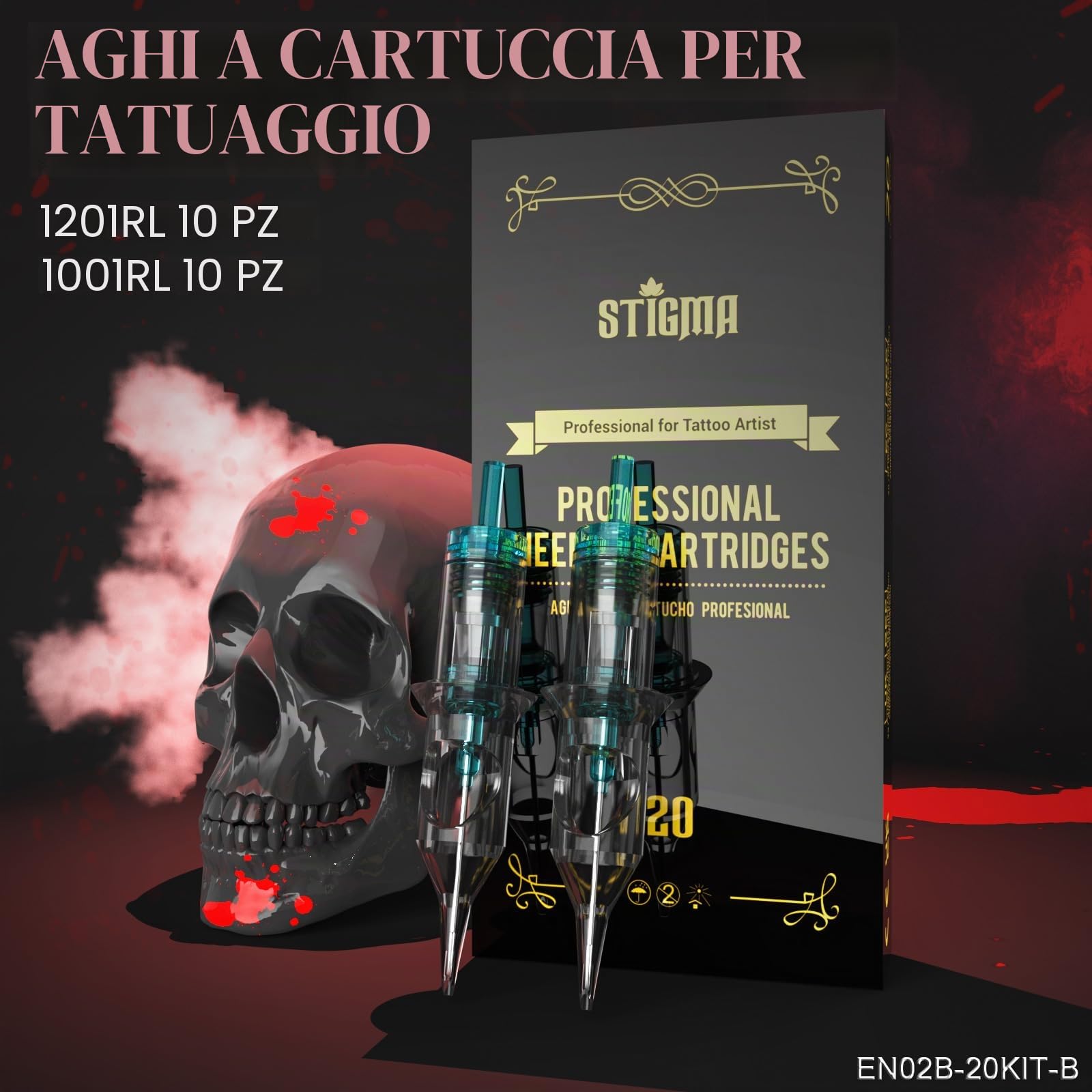 STIGMA Kit Macchina Rotativa per Tatuaggi Penna per Tatuaggi Completa con 20 Cartucce e Aghi Kit per Tatuaggi con Alimentazione a Display Digitale e Scatola di Plastica per Principianti e Tatuatori
