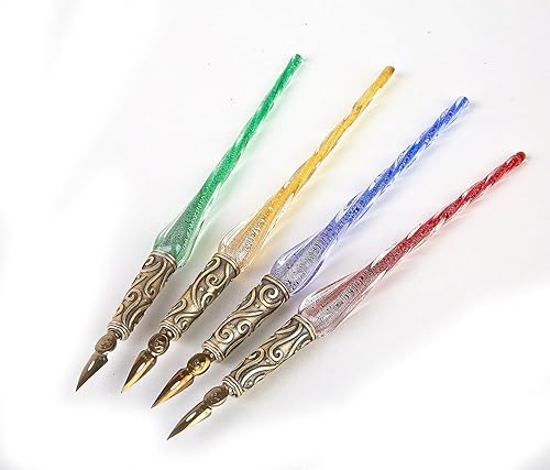 Miniatura 2 de Nostalgic Impressions Pluma de cristal Caligrafía Dip Pen & Ink Oval Escritorio Set -Blue Shimmer N3600BXSTMUBL