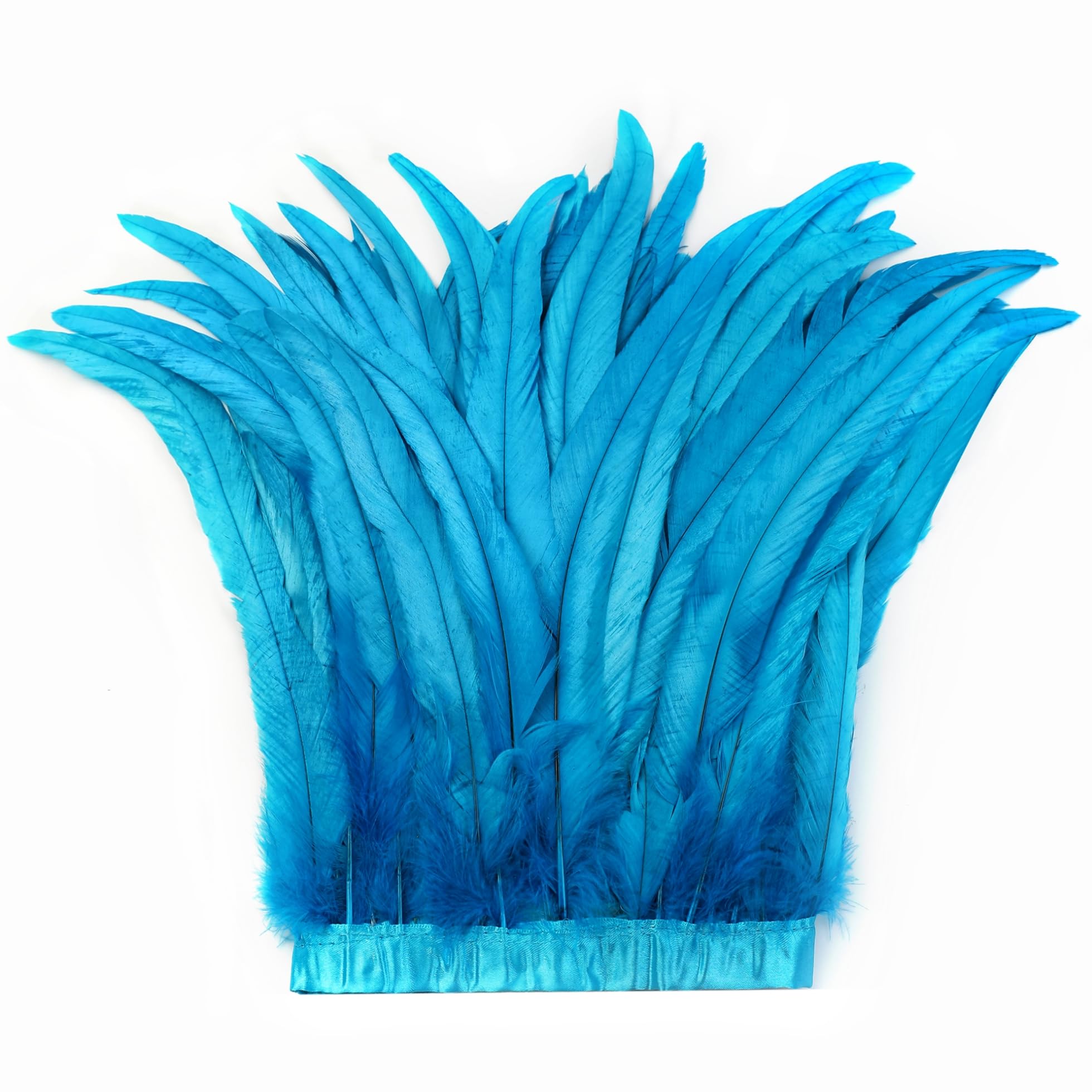 Holmgren Turquoise Rooster Feather Trim - 10-12inch 2 Yards Natural Rooster Feathers Trim for Sewing Crafts, Capes, Wings, Costumes and Party Performances Decoration (Turquoise) — image 1