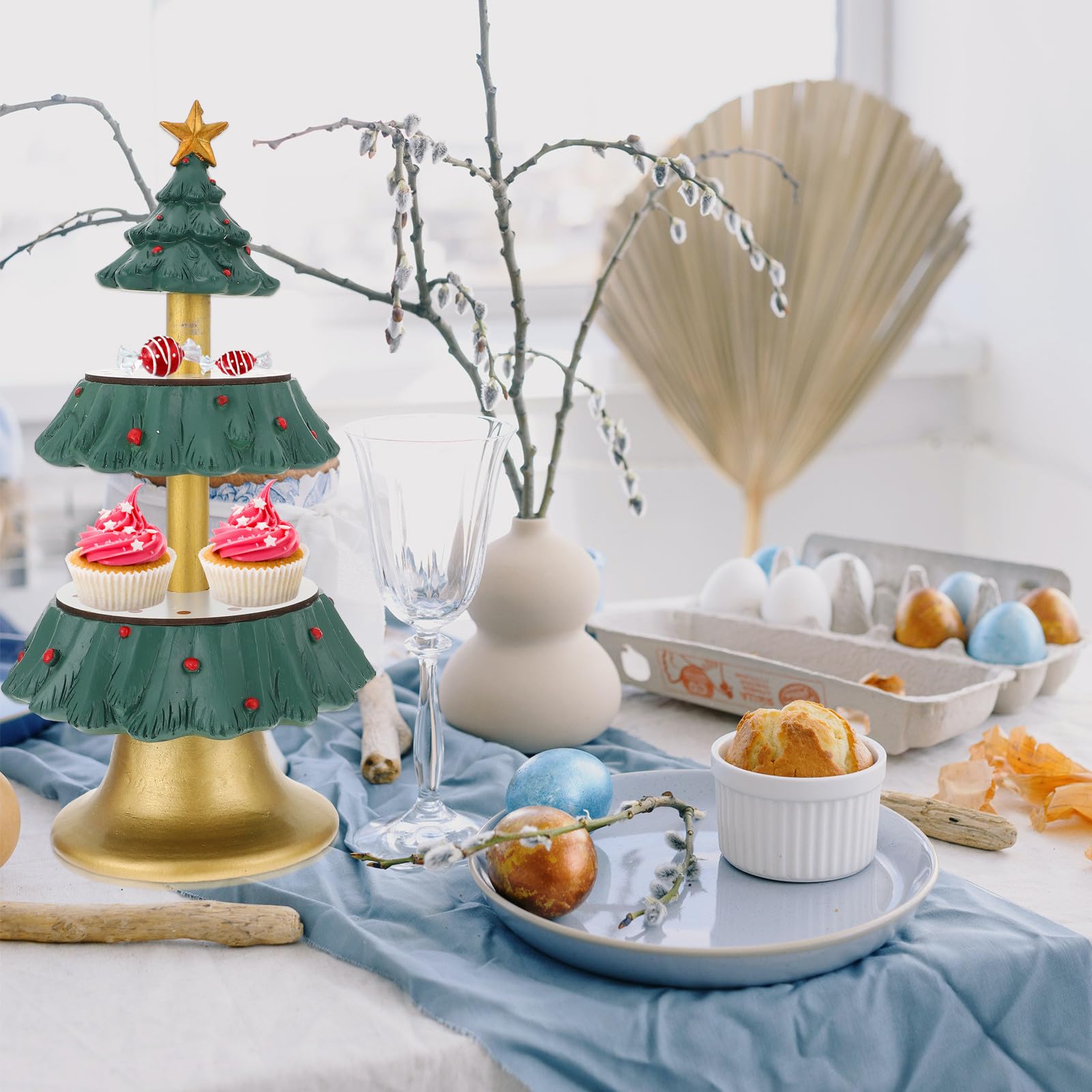 BESPORTBLE Présentoir à Cupcakes Sapin de Noël à Deux Niveaux en Résine